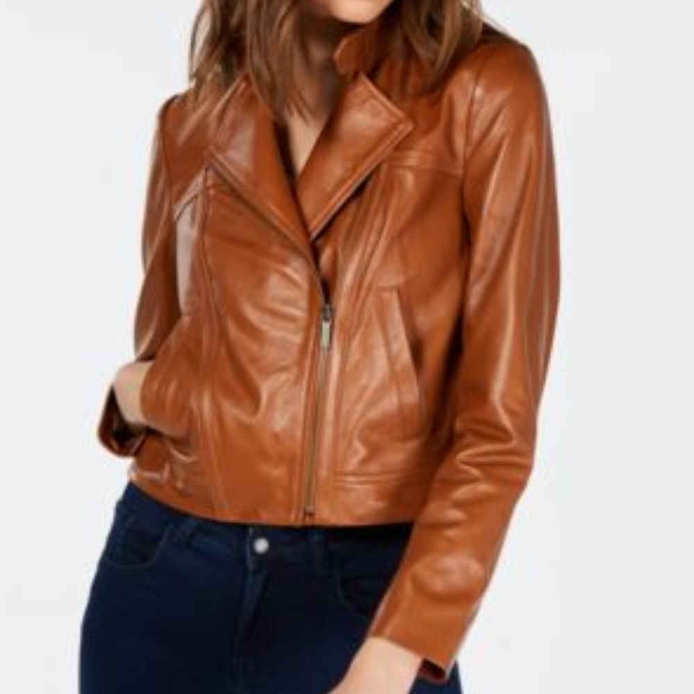 Michael Kors Leather Moto Jacket size XL Color Luggage